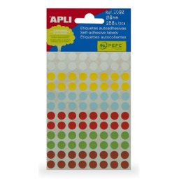 APLI Etikett, 8 mm, kör, kézzel írható, színes, APLI, vegyes színek, 288 etikett/csomag