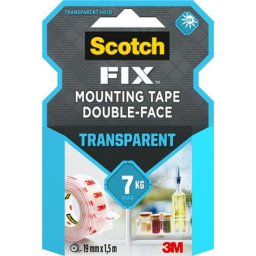 3M SCOTCH Ragasztószalag, áttetsző, kétoldalas, 19 mm x 1,5 m, 3M SCOTCH "Transparent"