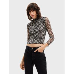 Desigual Blúz Karen 22WWTKA4 Fekete Slim Fit