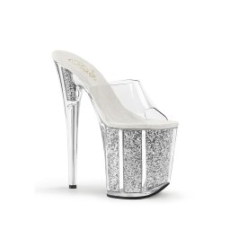 Pleaser ezüst csillámos platform papucs. 36-os