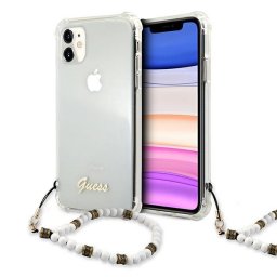Guess White Pearl Collection iPhone 11 telefontok gyöngysorral (átlátszó)