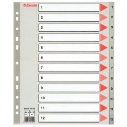 ESSELTE Regiszter, műanyag, A4 Maxi, 1-12, ESSELTE, szürke