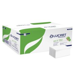 LUCART Kéztörlő, Z/V hajtogatott, 2 rétegű, 150 lap, LUCART, "Eco", fehér