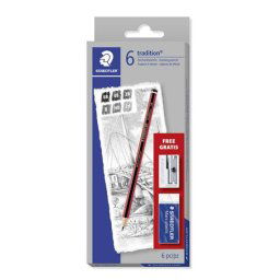 STAEDTLER Grafitceruza készlet, hatszögletű, hegyezővel és radírral, STAEDTLER "Mars Lumograph 100", 6 különböző keménység