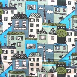 CATWALK, macskák patchwork pamutvászon, türkiz