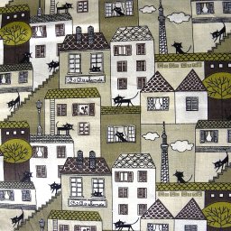CATWALK, macskák patchwork pamutvászon, khaky