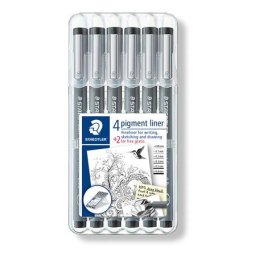 STAEDTLER Tusfilc készlet, STAEDTLER "Pigment Liner 308", fekete, 4+2 darab