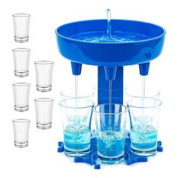 Alkohol adagoló és 6 db színes feles pohár készlet