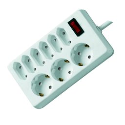 GAO Asztali elosztó 6 Euro+3 f dugalj, kapcs.1.4m, fehér 250V, 16A, 1.4m, H05VV-F 3x1.5 mm², IP20