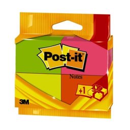 3M POSTIT Öntapadó jegyzettömb, 38x51 mm, 4x100 lap, 3M POSTIT, "Neon"