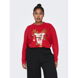 ONLY Carmakoma Sweater Jingle Bell Xmas 15273636 Piros Regular Fit