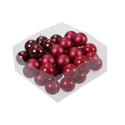 36 db-os betűzős karácsonyi üveg gömb szett, 4 cm - málna