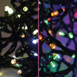 Színváltó fényfüzér, zöld kábel, meleg és multi színek, 240 LED, 19,2 méter