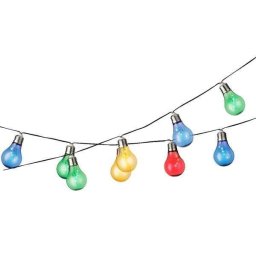 Napelemes villanykörte füzér 4,5 m, színes, 10 izzó, 50 LED
