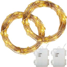 Micro LED tündérfény meleg fehér 10 m (100 LED), 2 szett, elemes