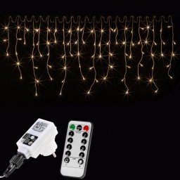 LED-es jégcsap fényfüggöny meleg fehér 5m (200 LED) – távirányítóval