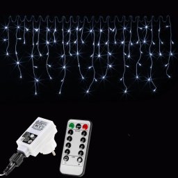 LED-es jégcsap fényfüggöny hideg fehér 5m (200 LED) – távirányítóval