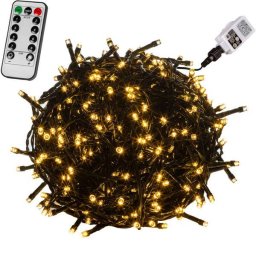 LED fényfüzér meleg fehér 40m (400 LED) zöld kábel, távirányítóval