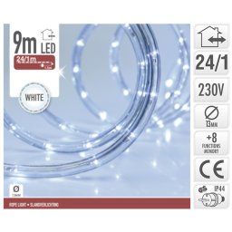 LED fényfüzér csőben - 9 méter, kültéri használatra - hideg fehér