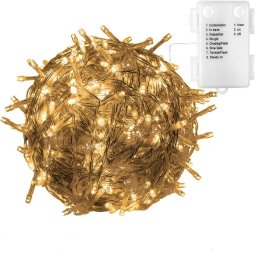 Kültéri LED elemes fényfüzér – 10m – 100 LED, meleg fehér