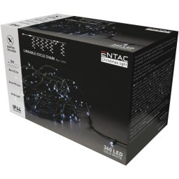 Karácsonyi IP44 360 LED sorolható jégcsapfüzér, hideg fehér, 8 m, adapter nélkül