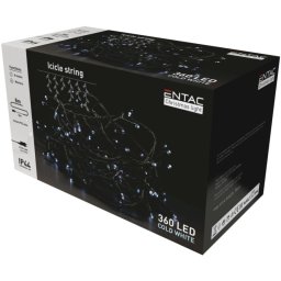 Karácsonyi IP44 360 LED jégcsapfüzér, hideg fehér, 8 m