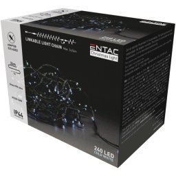 Karácsonyi IP44 240 LED sorolható füzér, hideg fehér, 24 m, adapter nélkül