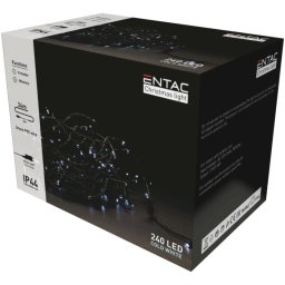Karácsonyi IP44 240 LED füzér, hideg fehér, 24 méter, 8 program