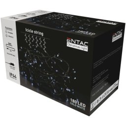 Karácsonyi IP44 180 LED jégcsapfüzér, hideg fehér, 4 m, 8 program