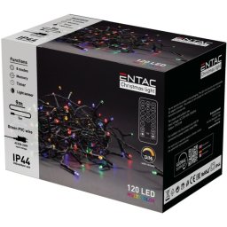 Karácsonyi IP44 120 LED füzér, többszínű (RGB), 9 m, távirányítóval, hálózati, 8 program