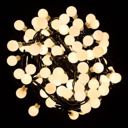 Gyöngy fényfüzér, zöld kábel, meleg fehér, 120 LED, 9,6 méter