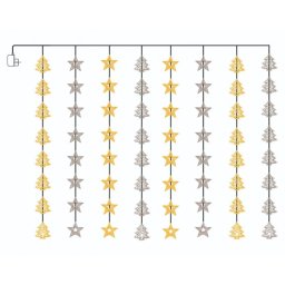 Ezeregyéjszaka fényfüggöny, átlátszó kábel, fenyő és csillag dísz, 64 LED, 1,2x1,2 méter