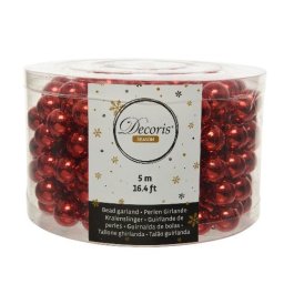 5 méter hosszú karácsonyi gömbfüzér, 1,4 cm-es gömbökkel - piros