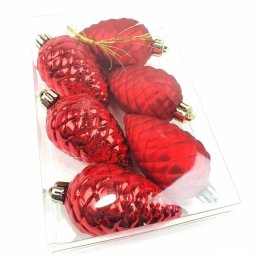 Karácsonyfa dísz toboz, 7 cm - piros - 6 db / csomag