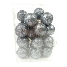 Csillámos gömb 3 cm - Grafit - 24 db / csomag