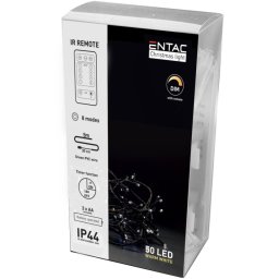 Karácsonyi IP44 Füzér 50 LED, távirányítóval, meleg fehér, 5 m, elemes