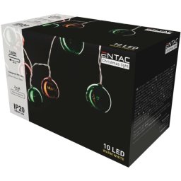 Karácsonyi beltéri színes gömb 55 mm füzér, 10 LED, meleg fehér 1,65 m, elemes