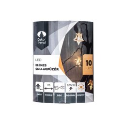 Elemes csillagfüzér, meleg fehér, átlátszó kábel, 10 LED, 1 méter