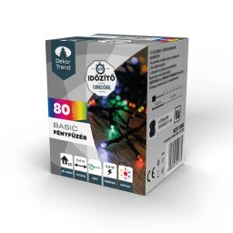 Basic 80 LED fényfüzér timer funkcióval, elemes, színes