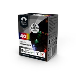 Basic 40 LED fényfüzér timer funkcióval, elemes, színes