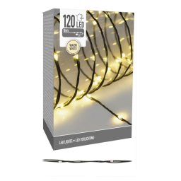 9 méteres, 120 LED-es fénylánc, hálózati adapterrel - meleg fehér