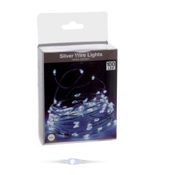 100 LED-es ezüst drótkábeles fényfüzér elemes (elem nélkül) - 5 m