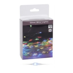 100 LED-es ezüst drótkábeles fényfüzér elemes (elem nélkül)