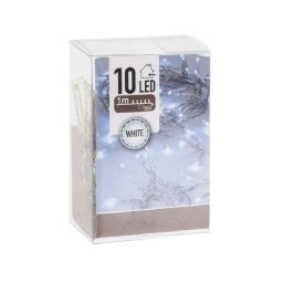 10 LED-es fényfüzér, időzítős, elemes - hideg fehér fényű
