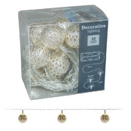10 LED-es ezüst fémgömb füzér elemes (elem nélkül)