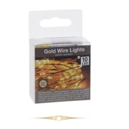10 LED-es arany drótkábeles fényfüzér elemes (elemmel) extra meleg