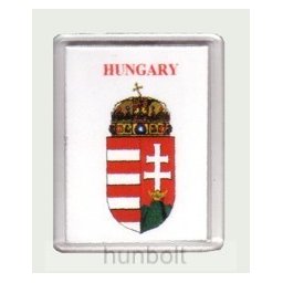 Magyar címer Hungary felirattal fehér alapon hűtőmágnes (műanyag keretes mágnes)