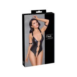 Cottelli Bondage - fényes, gyűrűs, nyitott body (fekete)