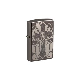 48411 Zippo öngyújtó, Black Ice színben - Koponyás, kereszttel