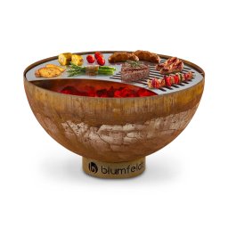 Blumfeldt Savage, tűzrakóhely grillel, Ø 60,5 cm, acél, védőfedél, rozsdás hatás (GDI11-Savage)